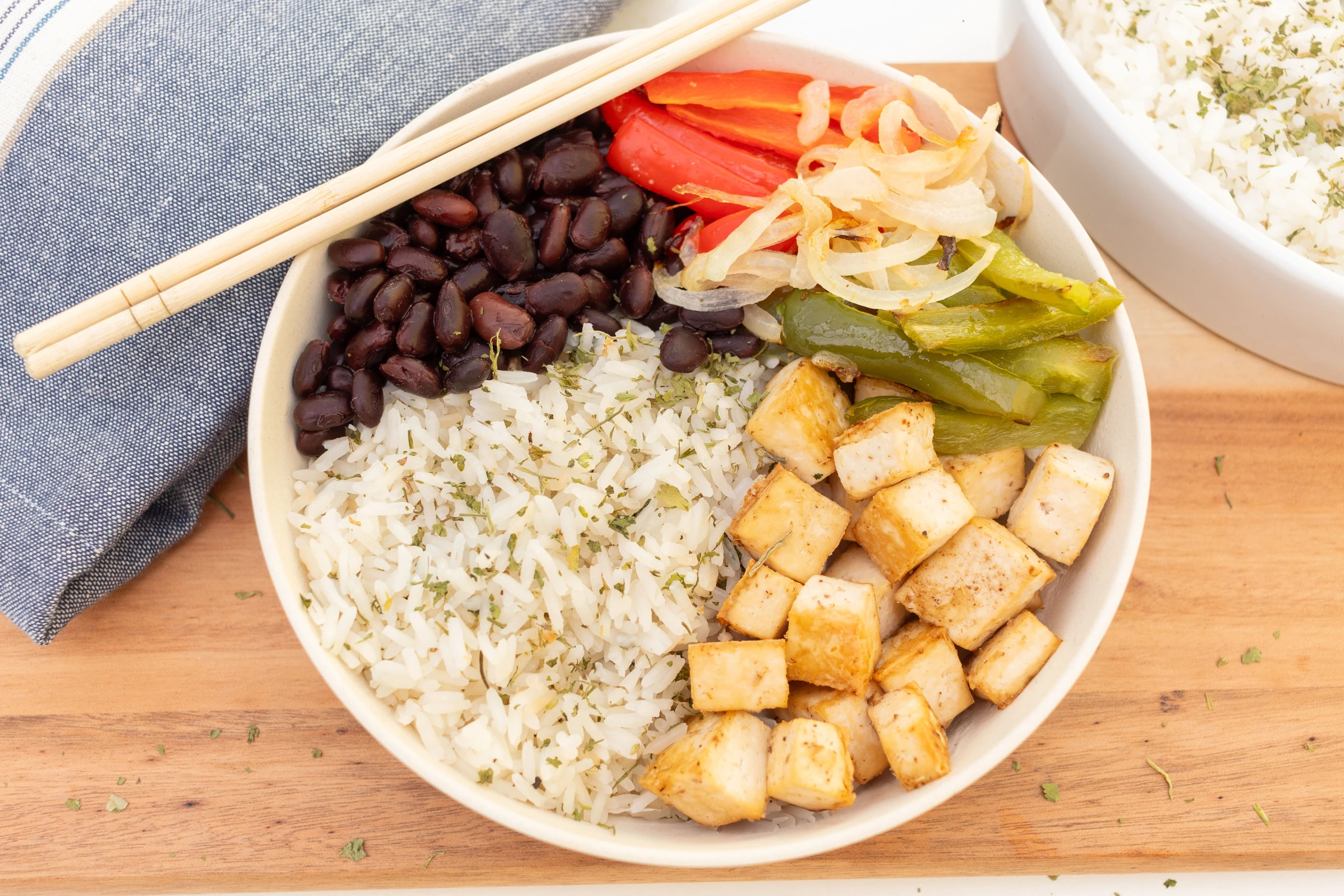 Tofu Rice Bowl with Beans and Roasted Peppers — serving inspiration